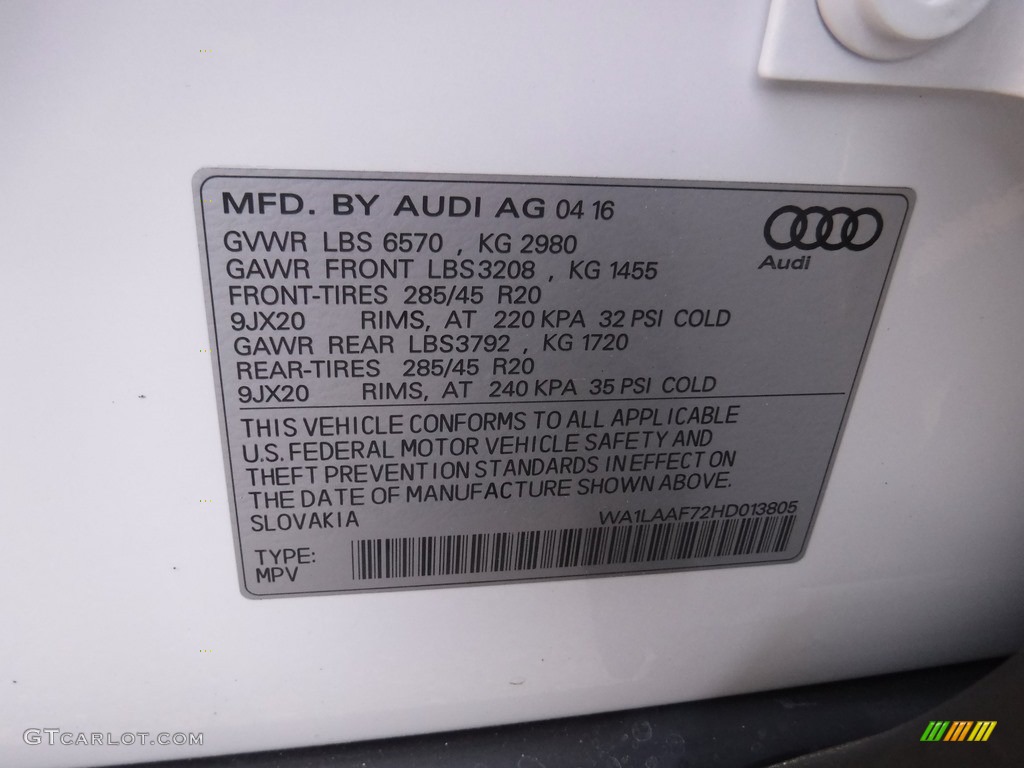2017 Q7 3.0T quattro Premium Plus - Glacier White Metallic / Nougat Brown photo #45