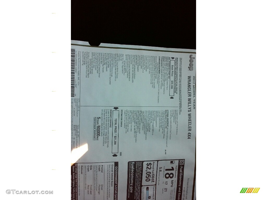 2017 Wrangler Willys Wheeler 4x4 - Rhino / Black photo #21