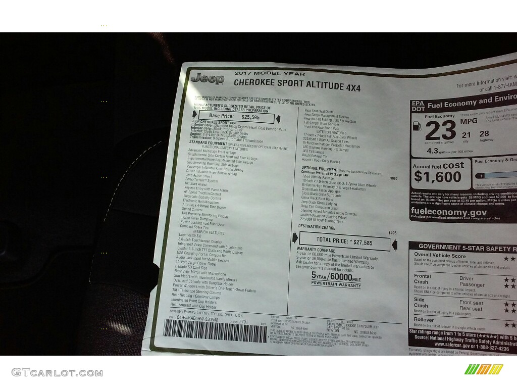 2017 Jeep Cherokee Sport Altitude 4x4 Window Sticker Photos