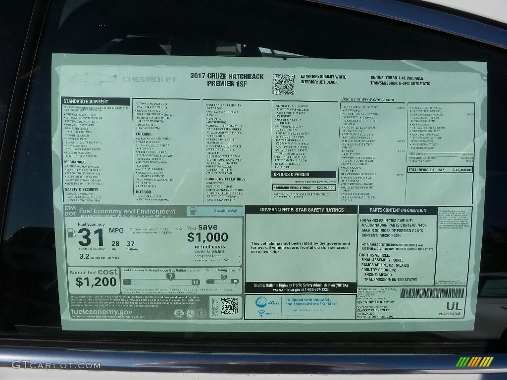 2017 Chevrolet Cruze Premier Window Sticker Photo #116382833