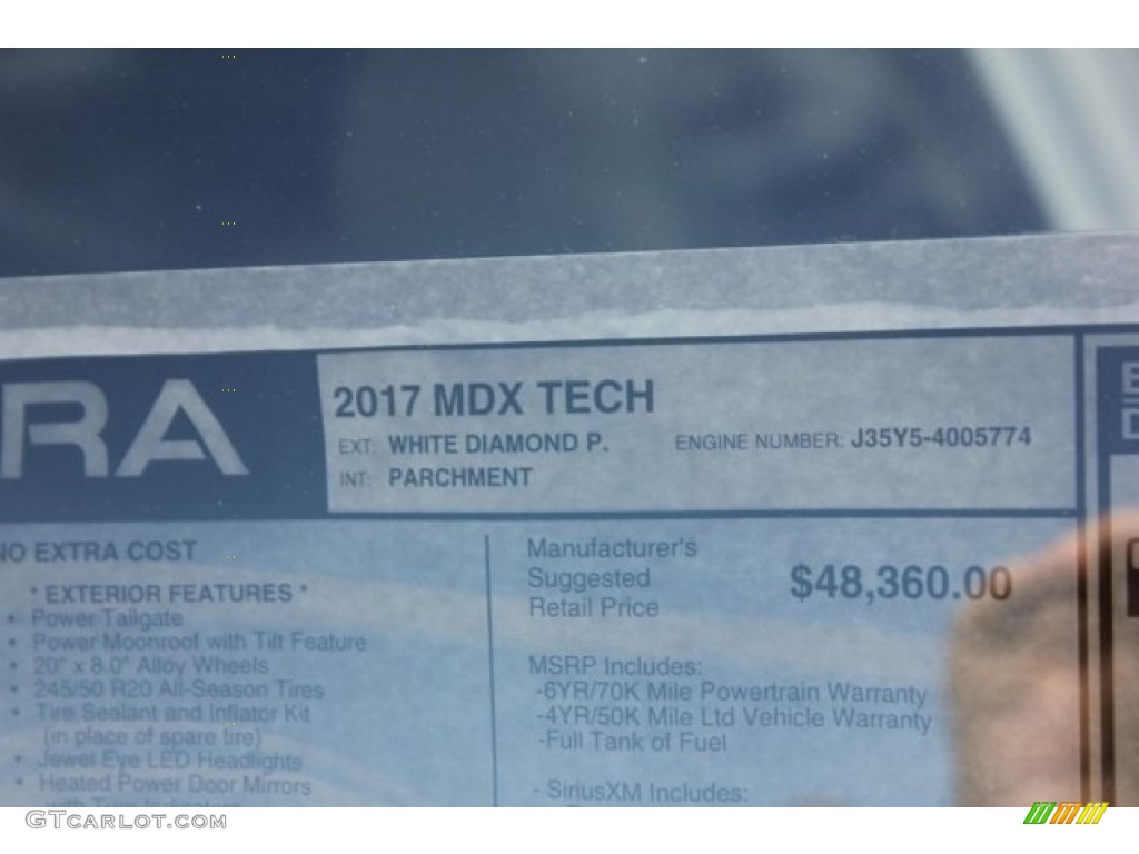 2017 Acura MDX Technology SH-AWD Window Sticker Photos