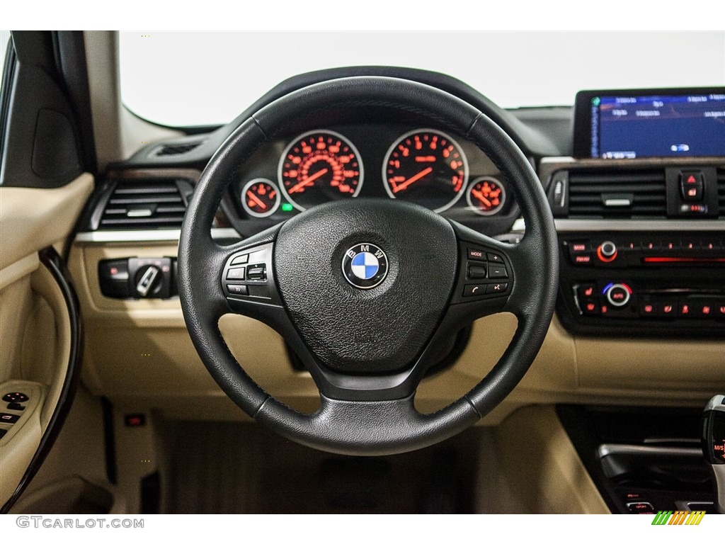 2014 BMW 3 Series 320i Sedan Venetian Beige Steering Wheel Photo #116402738