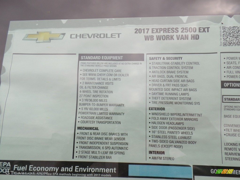 2017 Chevrolet Express 2500 Cargo Extended WT Window Sticker Photo #116418731