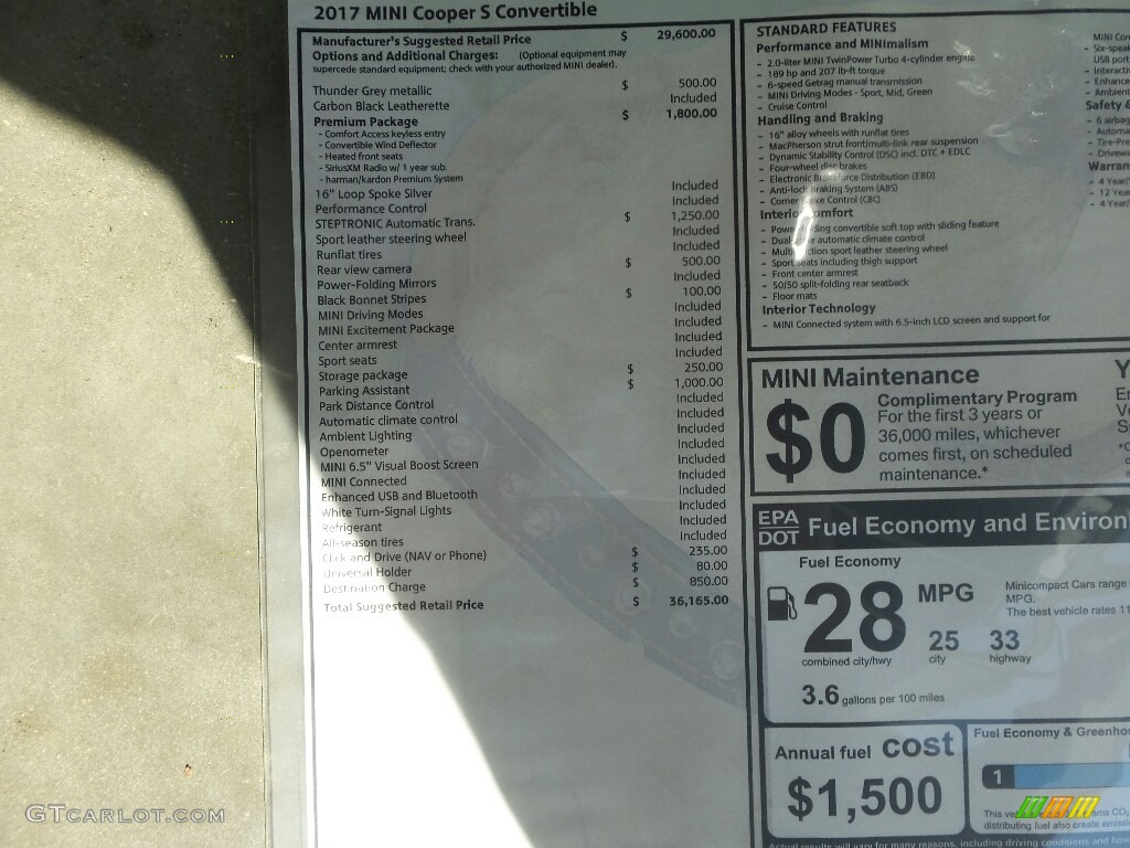 2017 Mini Convertible Cooper S Window Sticker Photo #116432501