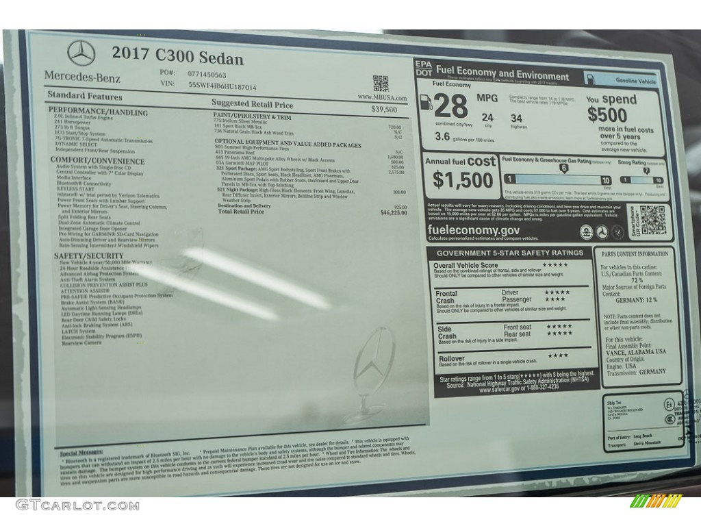 2017 Mercedes-Benz C 300 Sedan Window Sticker Photo #116436517