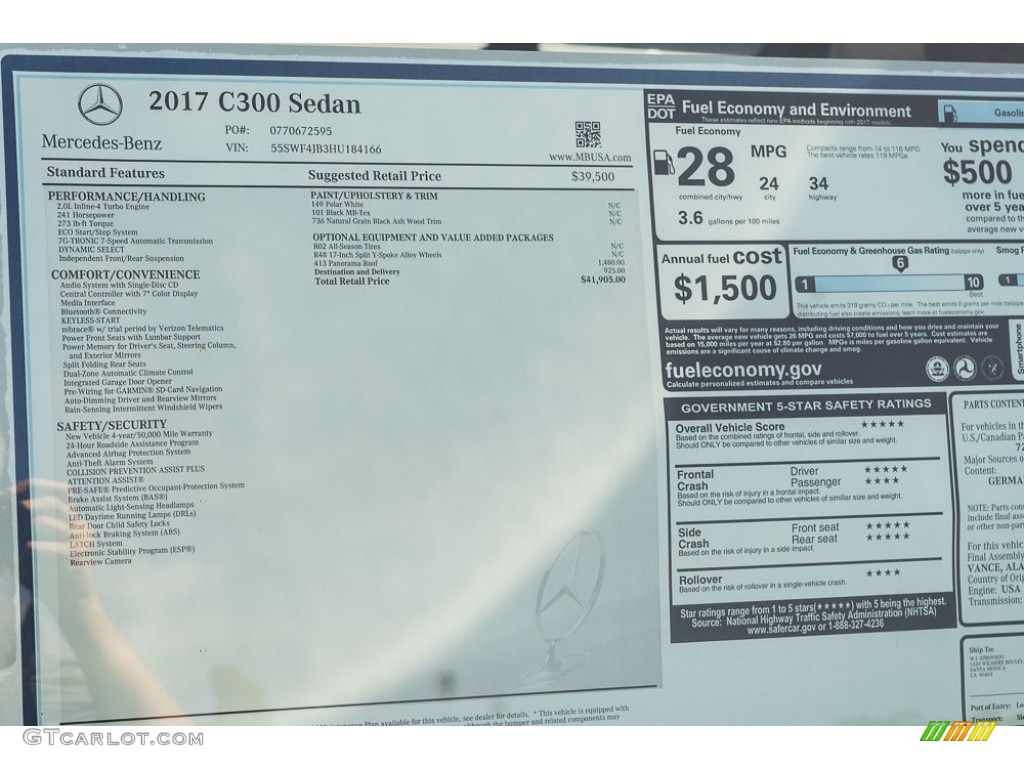 2017 Mercedes-Benz C 300 Sedan Window Sticker Photo #116437204