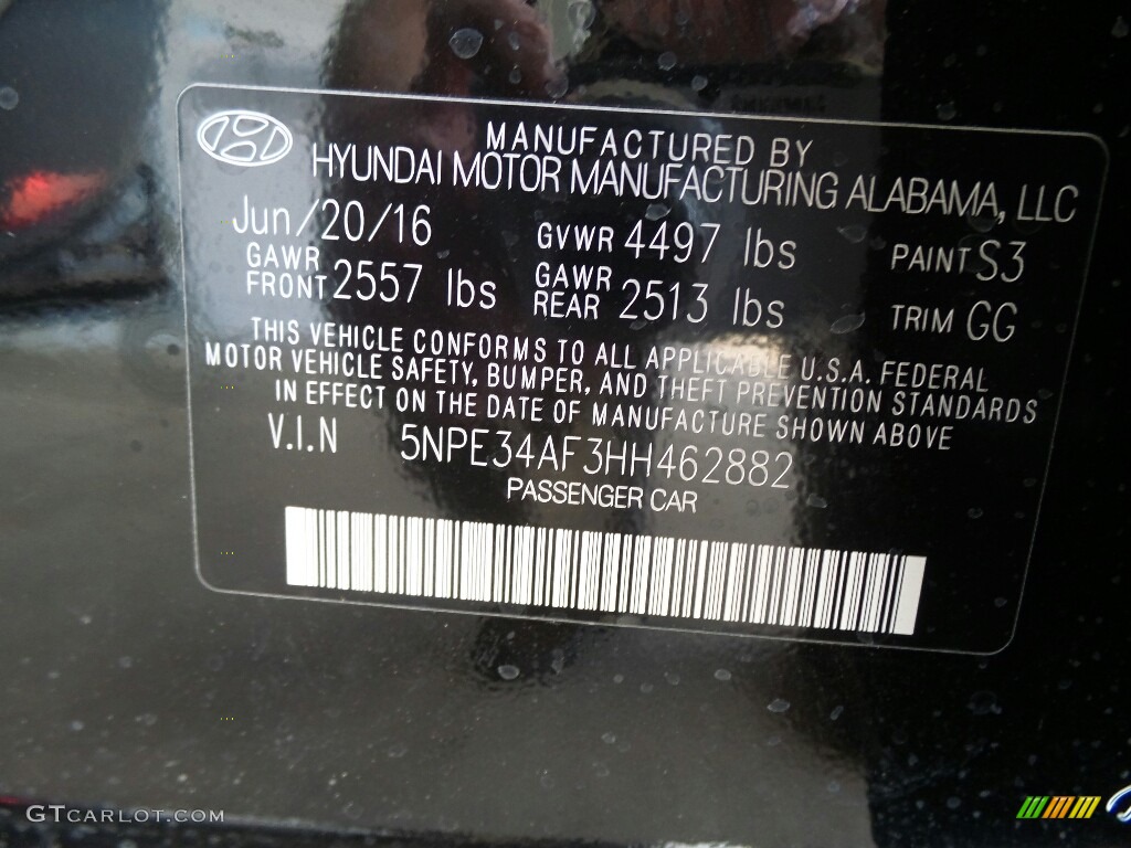 2017 Sonata Color Code S3 for Phantom Black Photo #116439715
