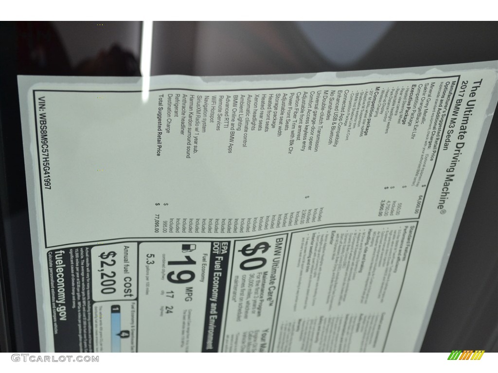 2017 BMW M3 Sedan Window Sticker Photo #116444848