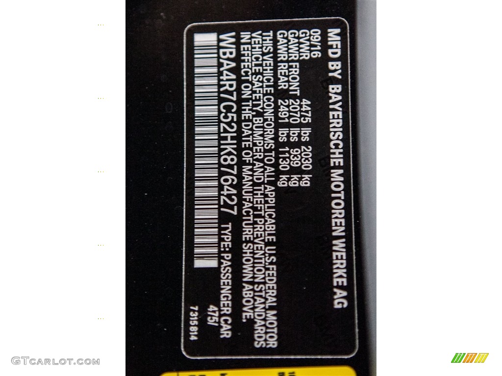 2017 4 Series Color Code 475 for Black Sapphire Metallic Photo #116452228