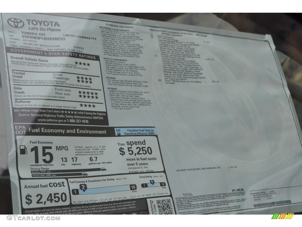 2017 Toyota Tundra Limited CrewMax 4x4 Window Sticker Photo #116460778