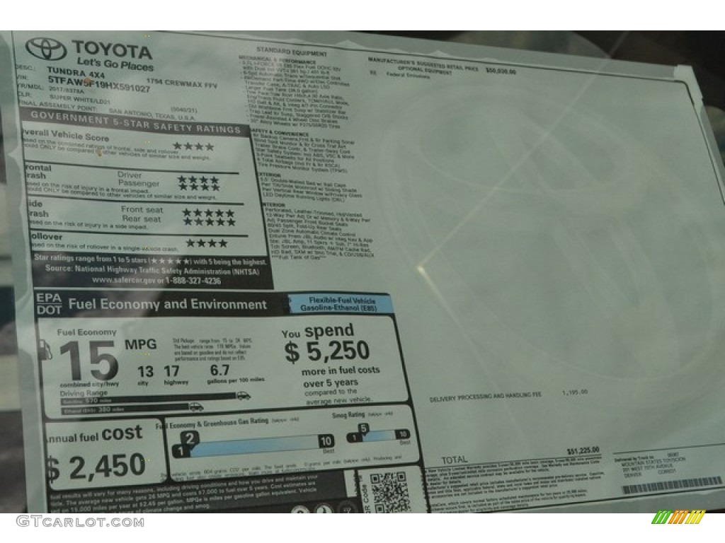 2017 Toyota Tundra 1794 CrewMax 4x4 Window Sticker Photo #116464666