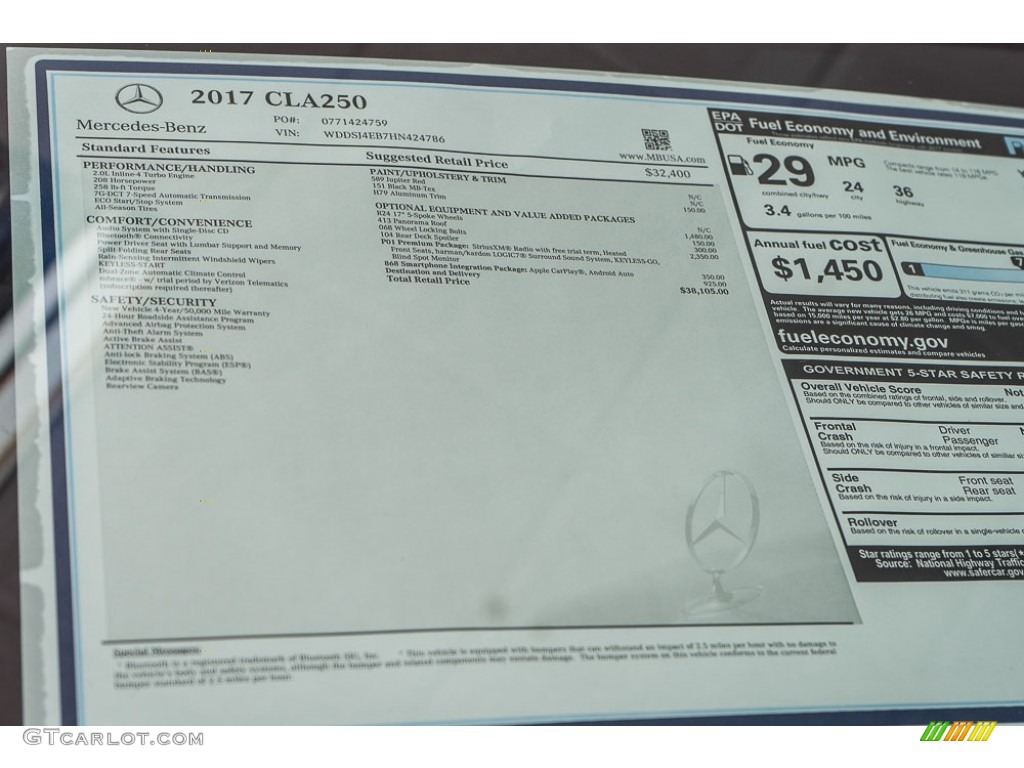 2017 Mercedes-Benz CLA 250 Coupe Window Sticker Photo #116472169