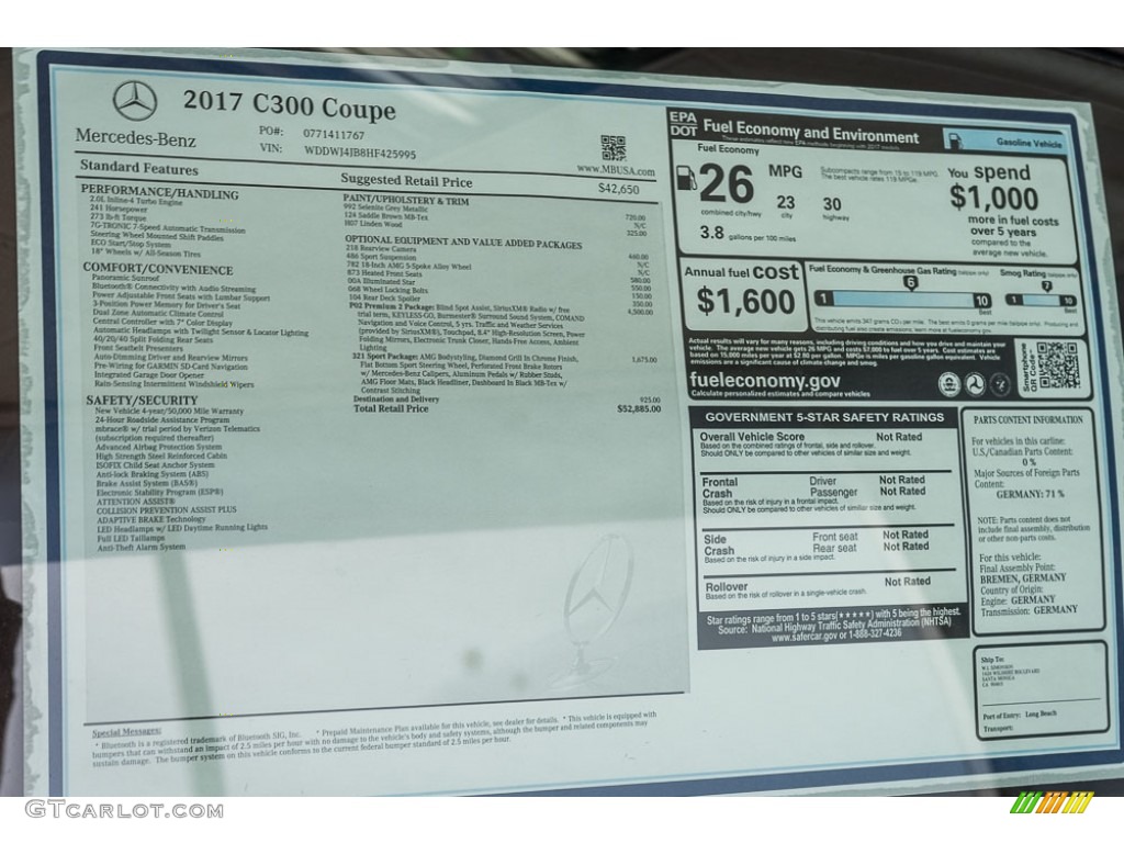 2017 Mercedes-Benz C 300 Coupe Window Sticker Photo #116473396
