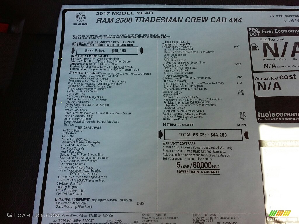 2017 Ram 2500 Tradesman Crew Cab 4x4 Window Sticker Photo #116475850