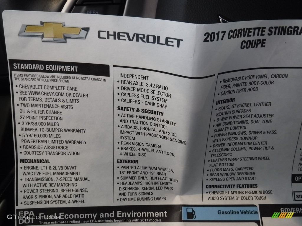 2017 Chevrolet Corvette Stingray Coupe Window Sticker Photo #116480410