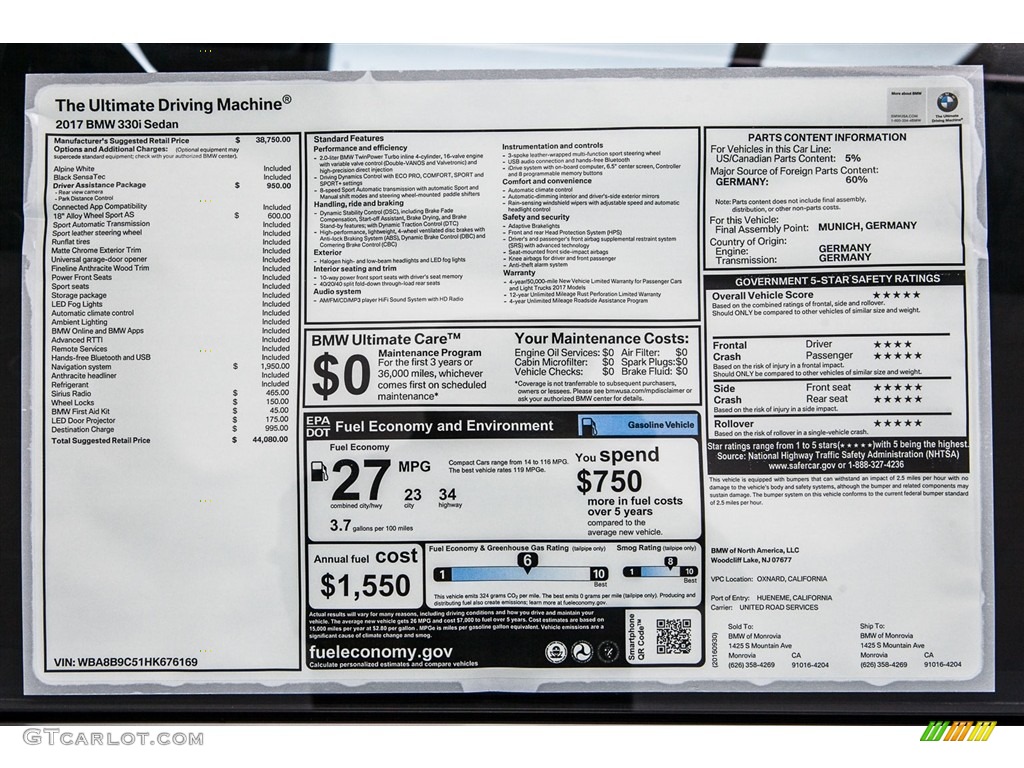 2017 3 Series 330i Sedan - Alpine White / Black photo #11