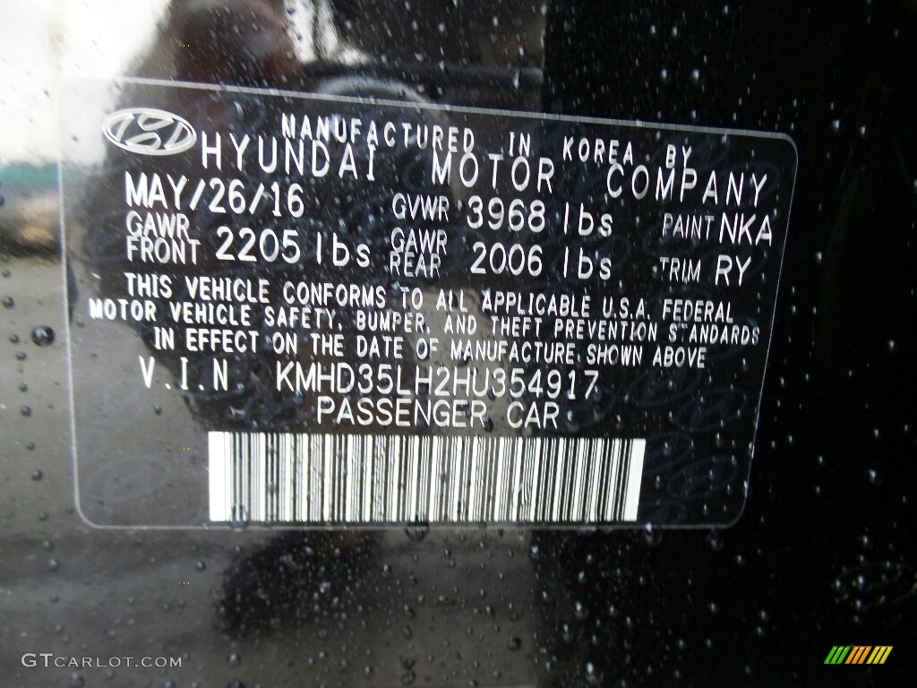 2017 Elantra GT Color Code NKA for Black Noir Pearl Photo #116483053