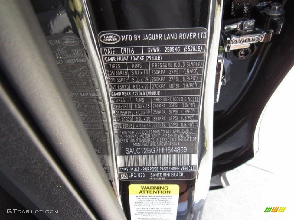 2017 Discovery Sport Color Code 820 for Santorini Black Metallic Photo #116485060