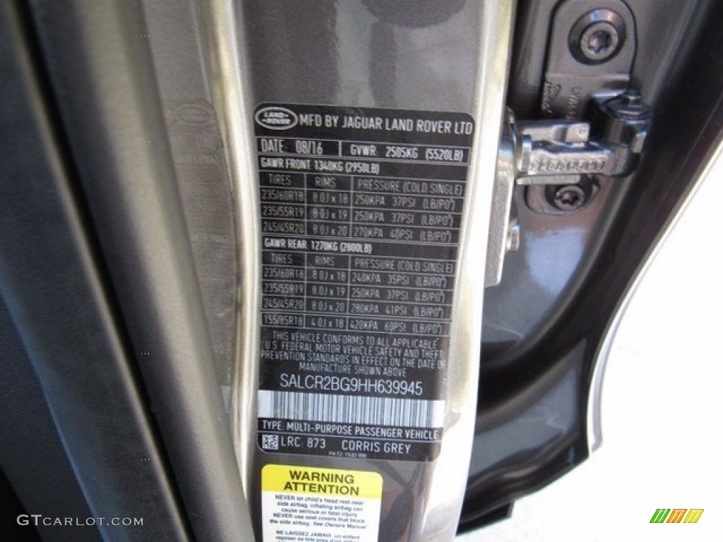 2017 Discovery Sport Color Code 873 for Corris Grey Metallic Photo #116485456