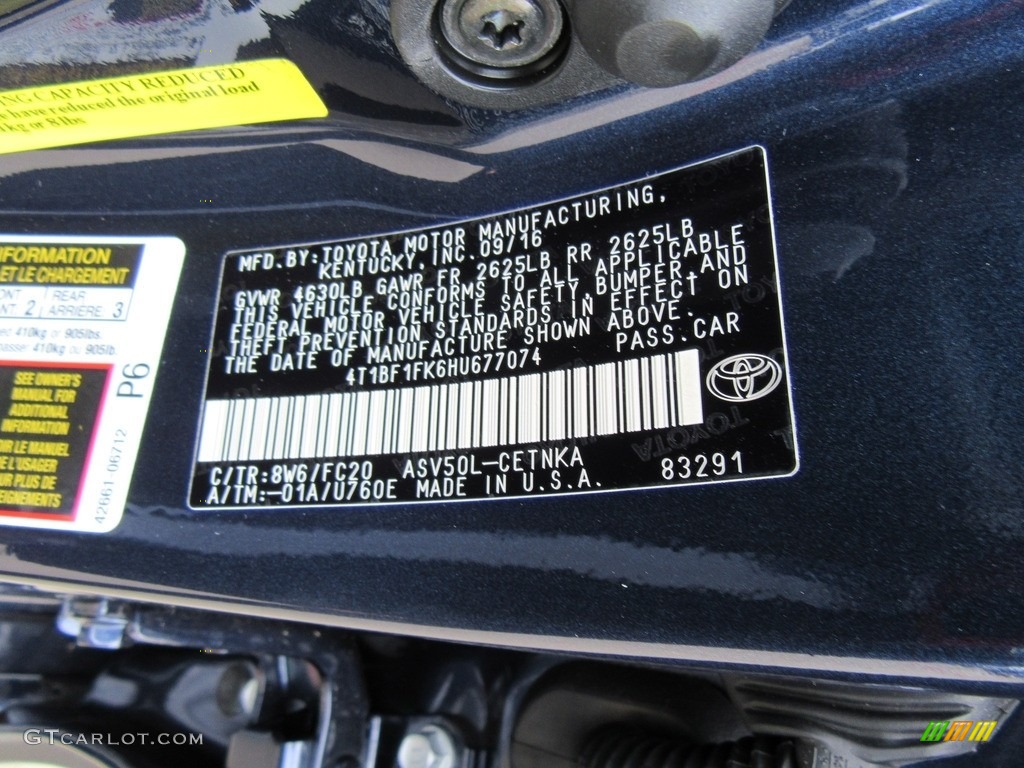 2017 Camry Color Code 8W6 for Parisian Night Pearl Photo #116492823