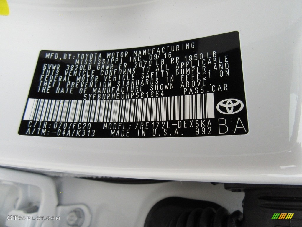 2017 Toyota Corolla 50th Anniversary Special Edition Color Code Photos