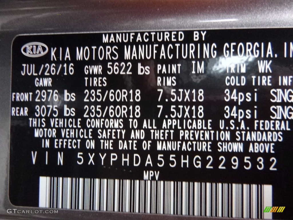 2017 Kia Sorento EX V6 AWD Color Code Photos