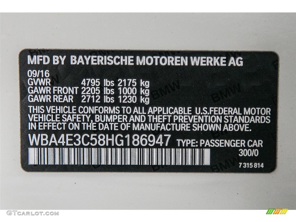 2017 4 Series Color Code 300 for Alpine White Photo #116526363