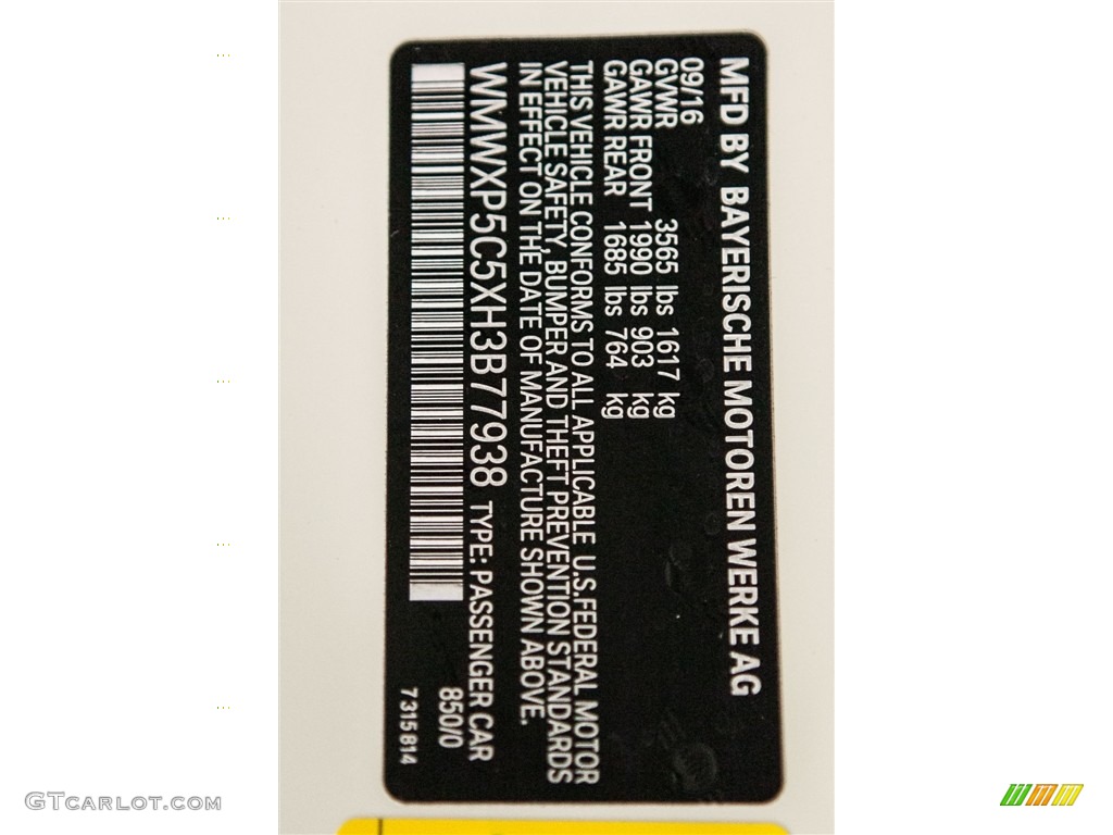 2017 Hardtop Color Code 850 for Pepper White Photo #116526936