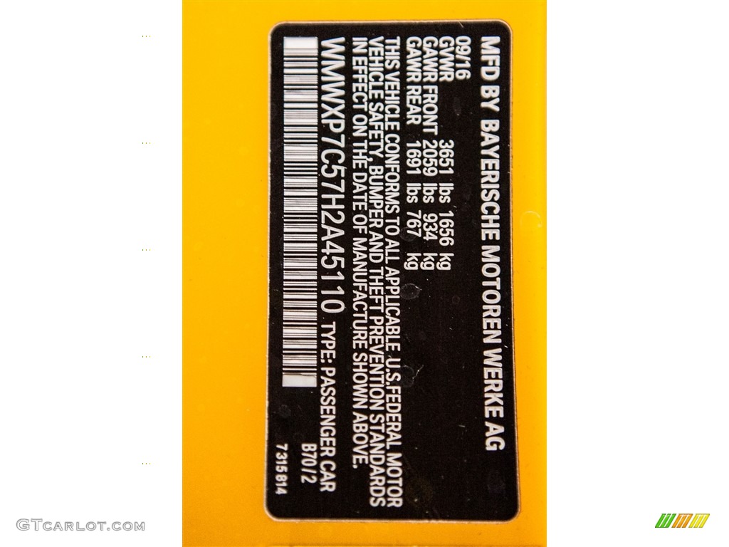 2017 Hardtop Color Code B70 for Volcanic Orange Photo #116527903