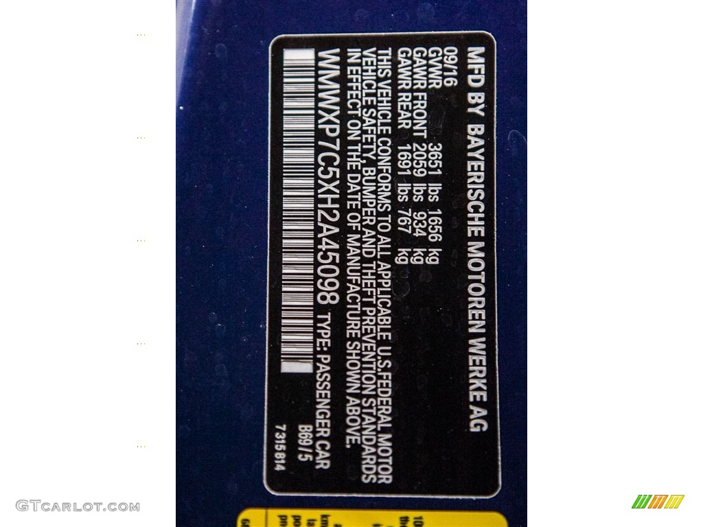 2017 Hardtop Color Code B69 for Deep Blue Metallic Photo #116528145