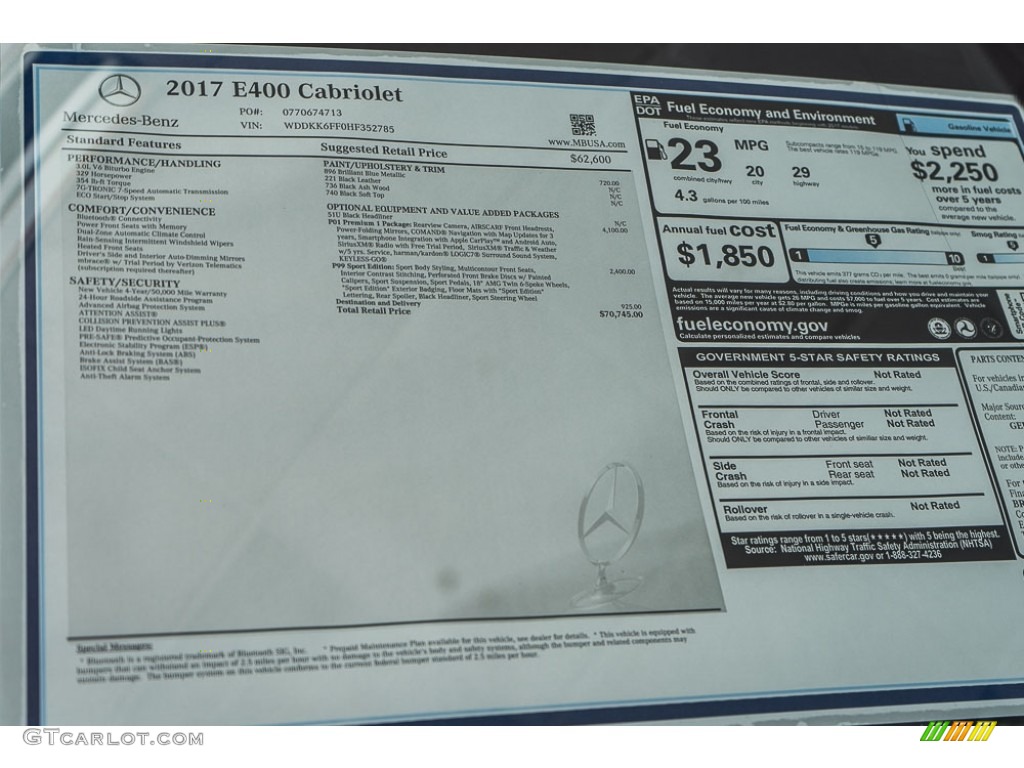 2017 Mercedes-Benz E 400 Cabriolet Window Sticker Photo #116540445