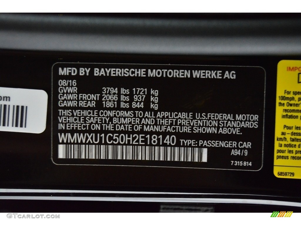 2017 Hardtop Color Code A94 for Midnight Black Metallic Photo #116549096