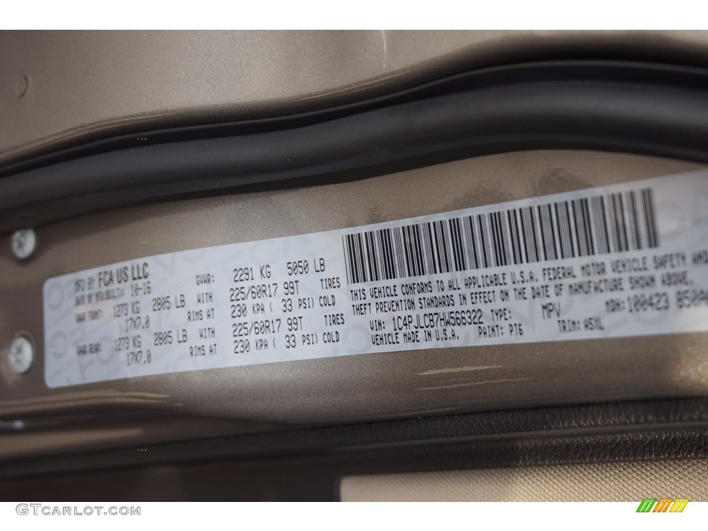 2017 Cherokee Color Code PT6 for Light Brownstone Pearl Photo #116555821