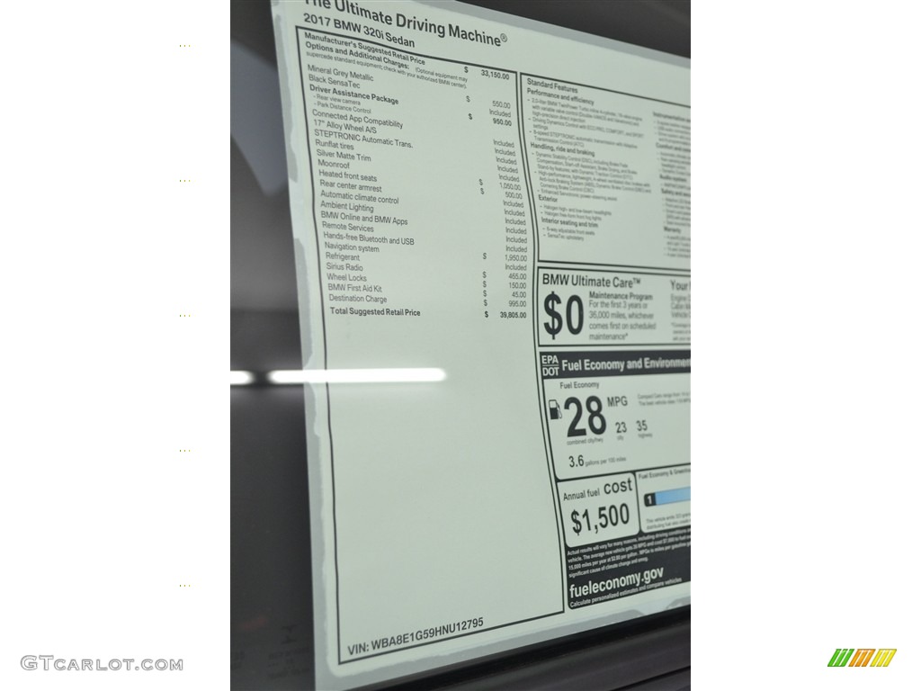 2017 3 Series 320i Sedan - Mineral Grey Metallic / Black photo #15