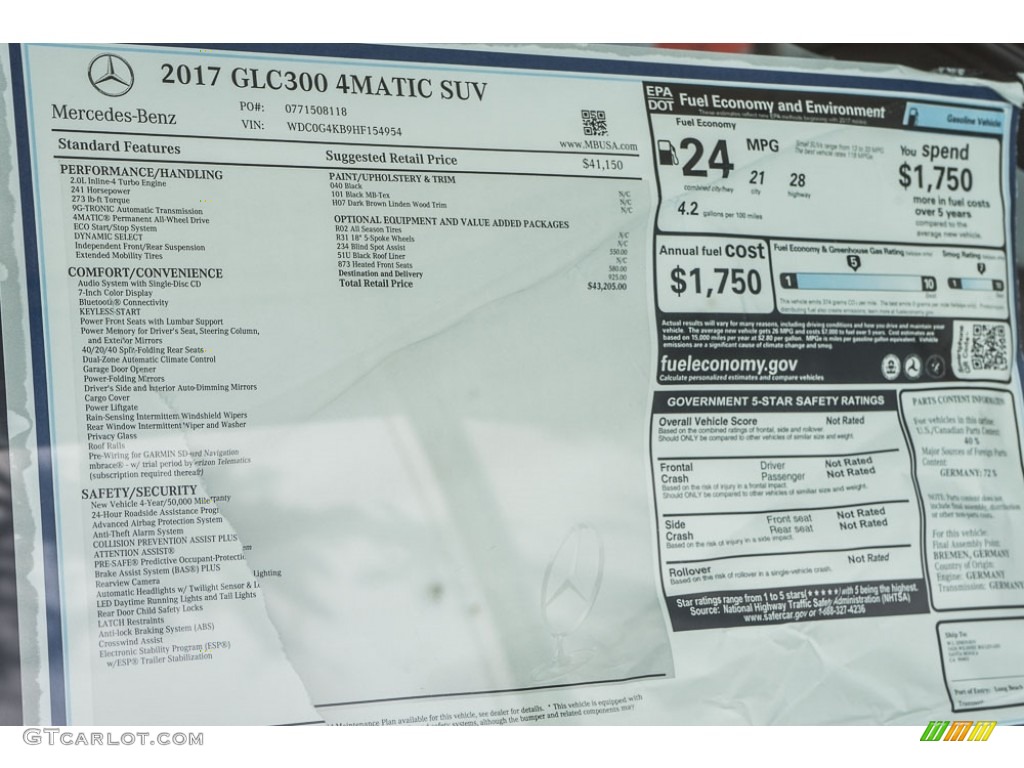 2017 Mercedes-Benz GLC 300 4Matic Window Sticker Photo #116607901