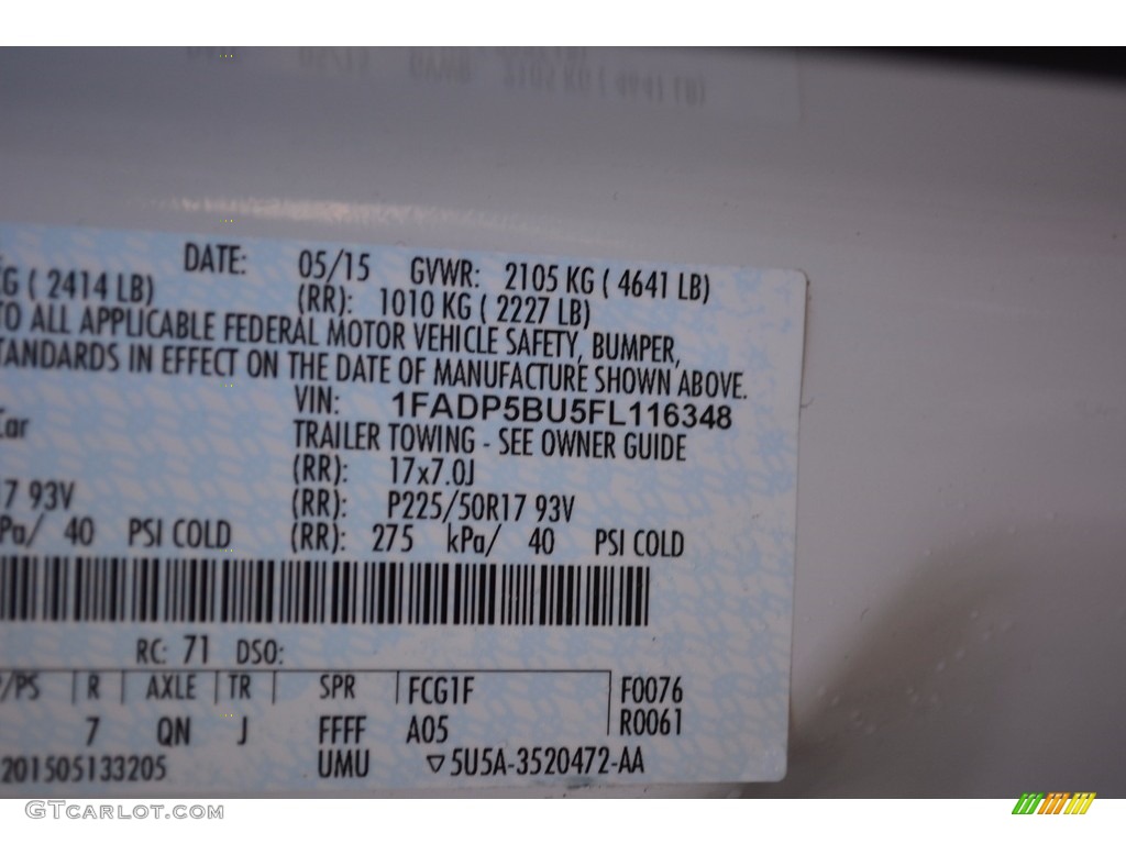 2015 C-Max Hybrid SEL - White Platinum Tricoat / Charcoal Black photo #12