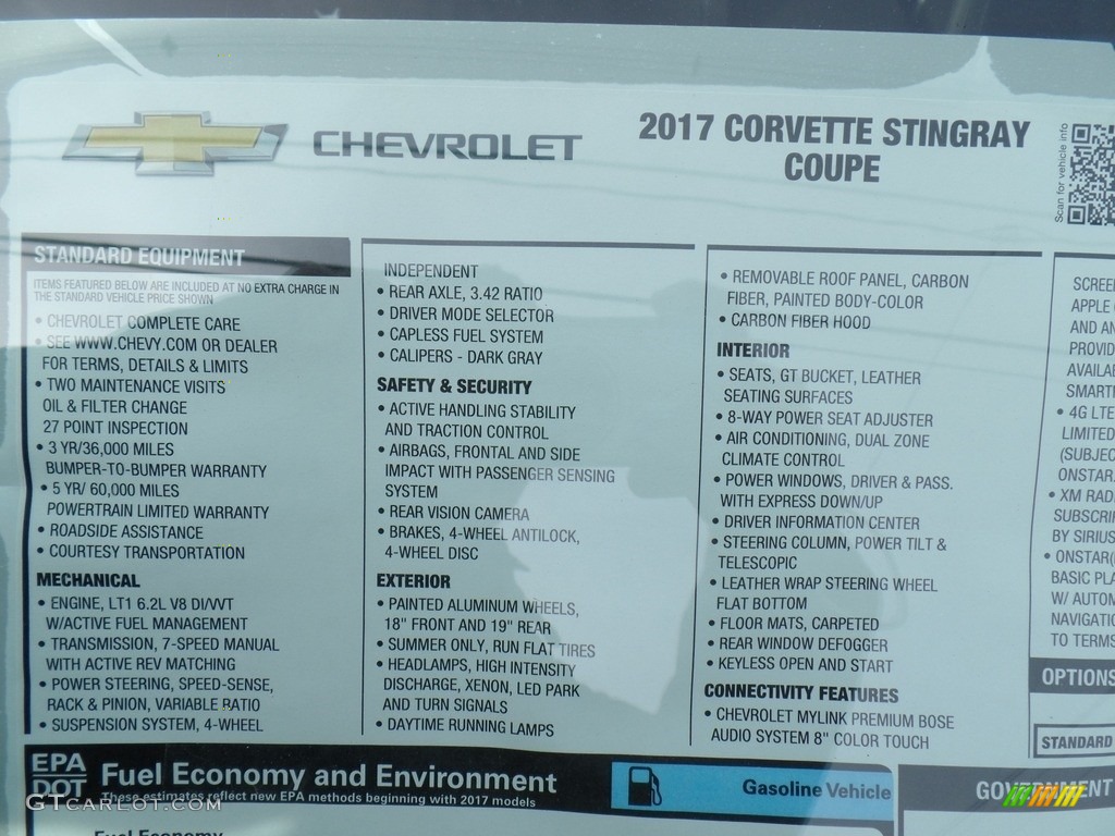 2017 Chevrolet Corvette Stingray Coupe Window Sticker Photo #116619476