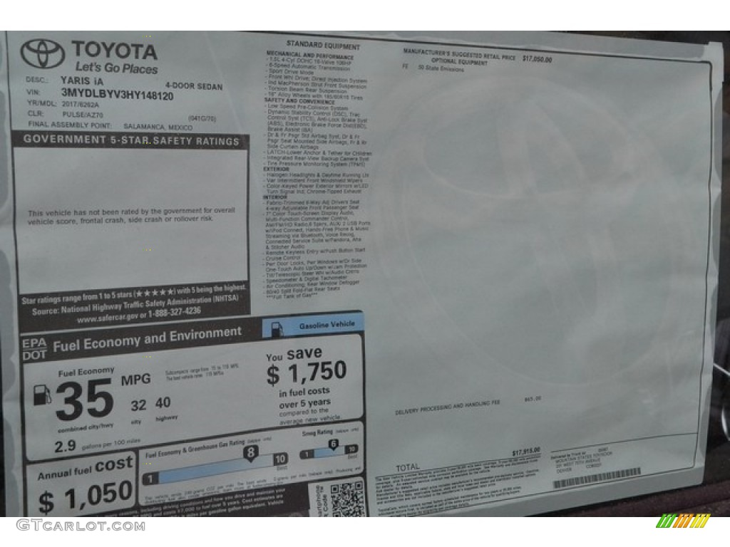 2017 Toyota Yaris iA Standard Yaris iA Model Window Sticker Photos