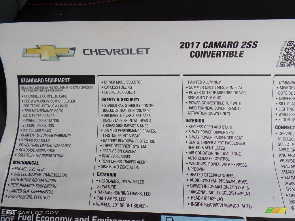 2017 Chevrolet Camaro SS Convertible 50th Anniversary Window Sticker Photo #116621129