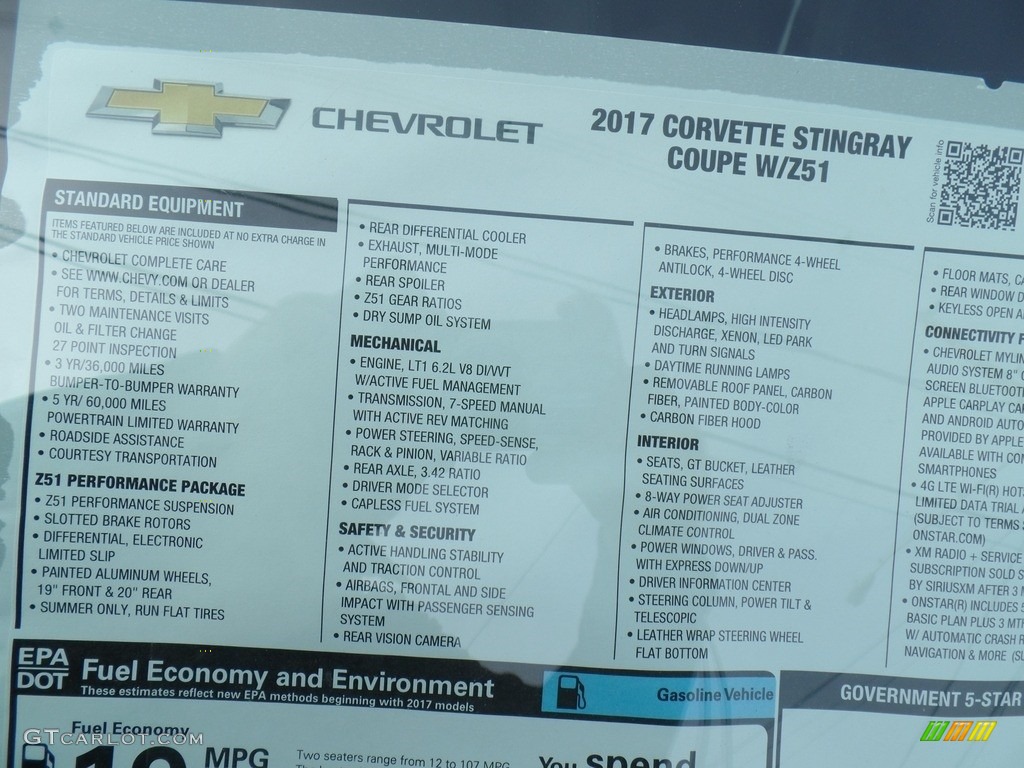 2017 Chevrolet Corvette Stingray Coupe Window Sticker Photo #116622608