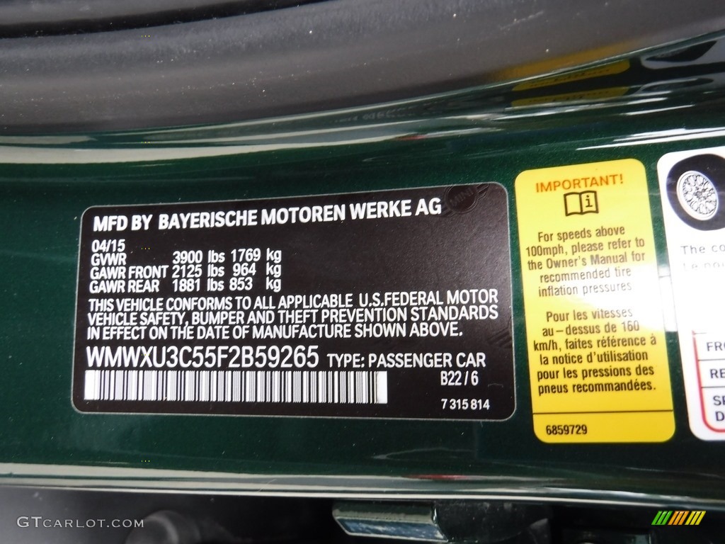 2015 Cooper Color Code B22 for British Racing Green II Metallic Photo #116642852