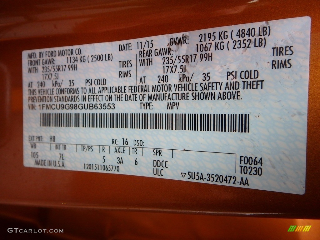 2016 Escape SE 4WD - Electric Spice Metallic / Medium Light Stone photo #23