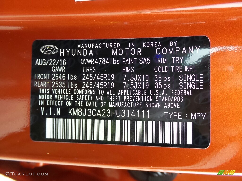 2017 Hyundai Tucson Limited AWD Color Code Photos