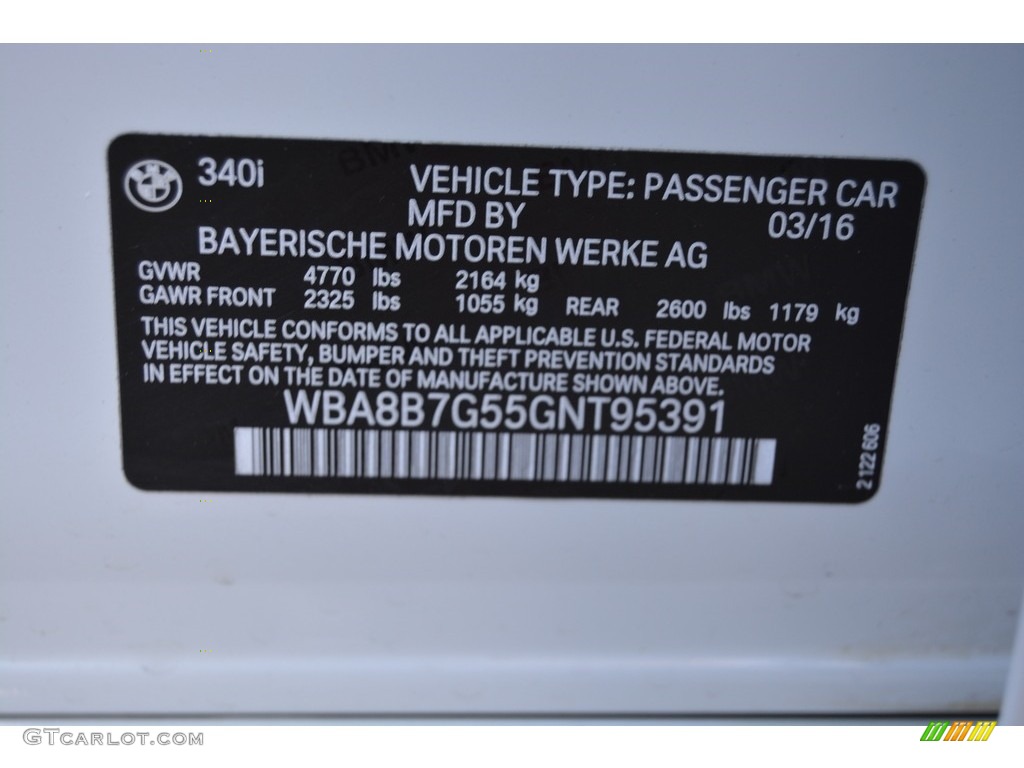 2016 3 Series 340i xDrive Sedan - Mineral White Metallic / Black photo #35