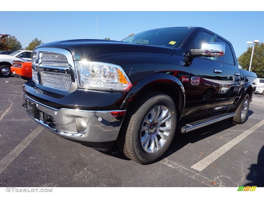 2017 1500 Laramie Longhorn Crew Cab - Brilliant Black Crystal Pearl / Canyon Brown/Light Frost Beige photo #1
