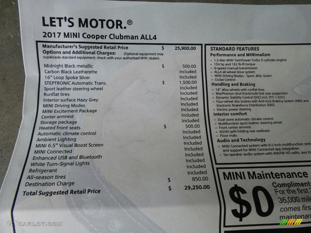 2017 Mini Clubman Cooper ALL4 Window Sticker Photo #116723538