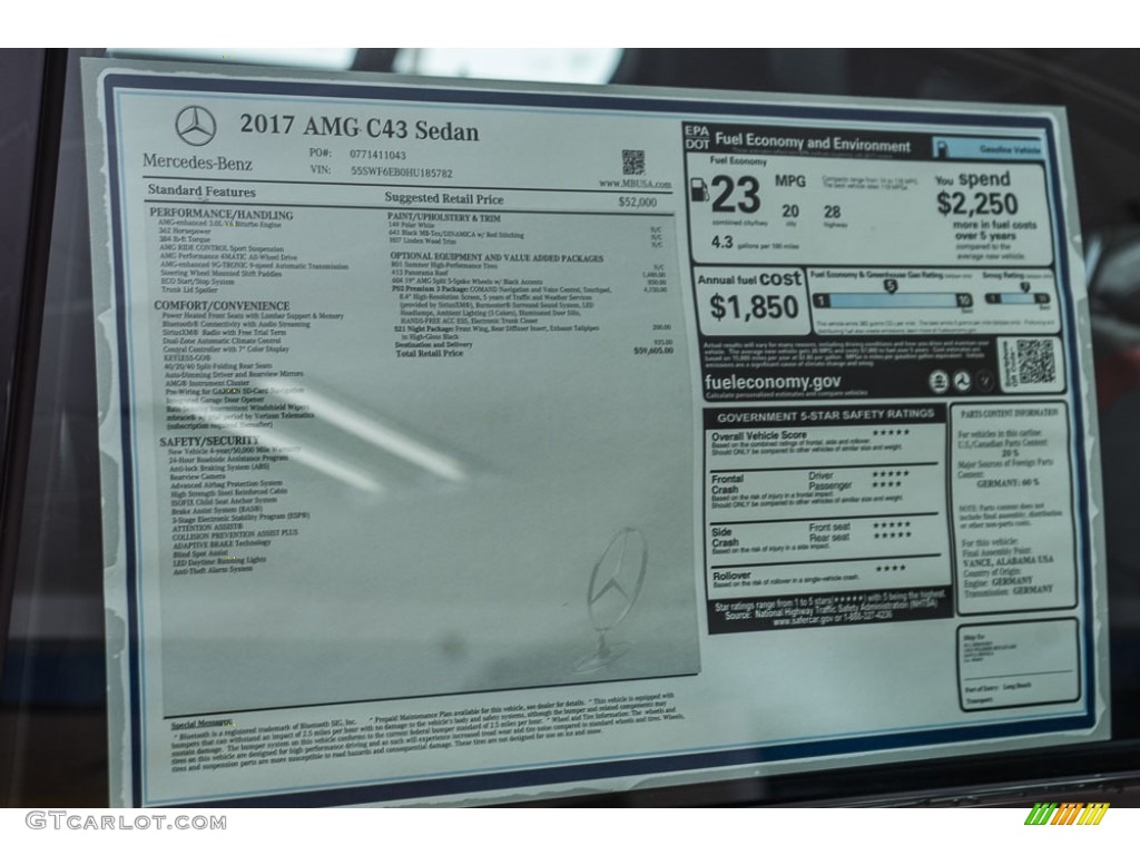 2017 Mercedes-Benz C 43 AMG 4Matic Sedan Window Sticker Photo #116746765