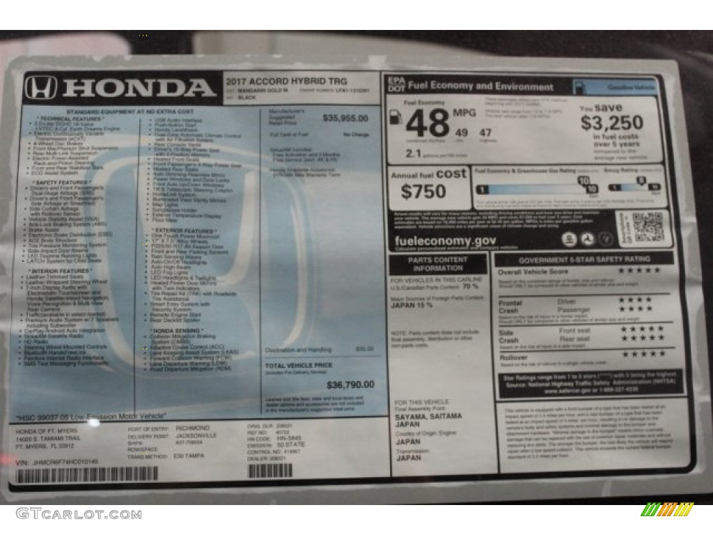 2017 Honda Accord Hybrid Touring Sedan Window Sticker Photo #116756464