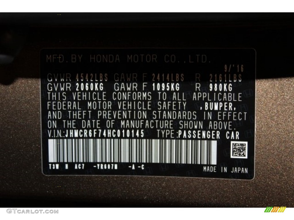2017 Accord Color Code YR607M for Mandarin Gold Metallic Photo #116756467
