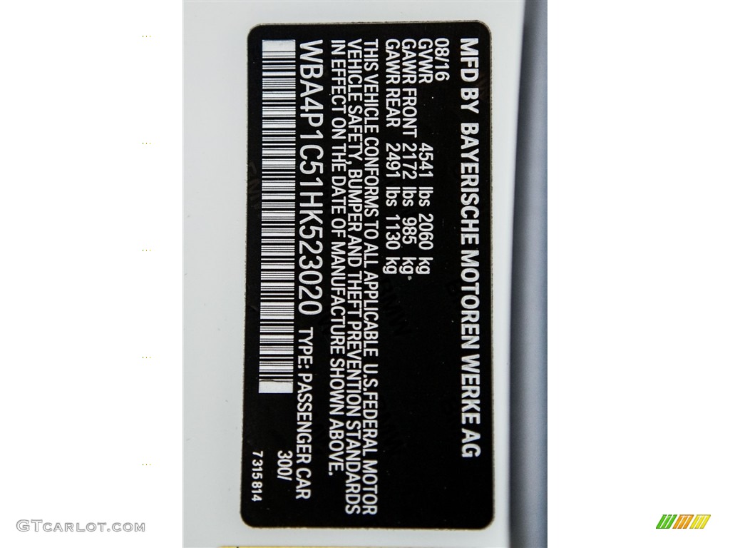 2017 4 Series Color Code 300 for Alpine White Photo #116761666